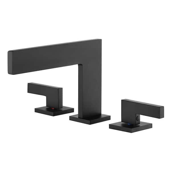 SUMERAIN Waterfall 8 in. Widespread Double-Handle Bathroom Faucet with Spot Resistant in Matte Black