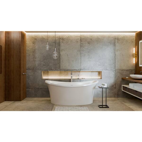 Continuum 66 in. L x 36 in. W Acrylic Double Slipper Freestanding Soaking Bathtub with Center Drain in Brushed Brass