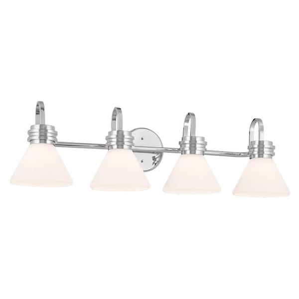 KICHLER Farum 34 in. 4-Light Chrome Modern Bathroom Vanity Light with Opal Glass Shades