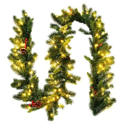 Royale Red Berry Garland with 100 LEDs, Faux Berry Christmas Garland with Timer
