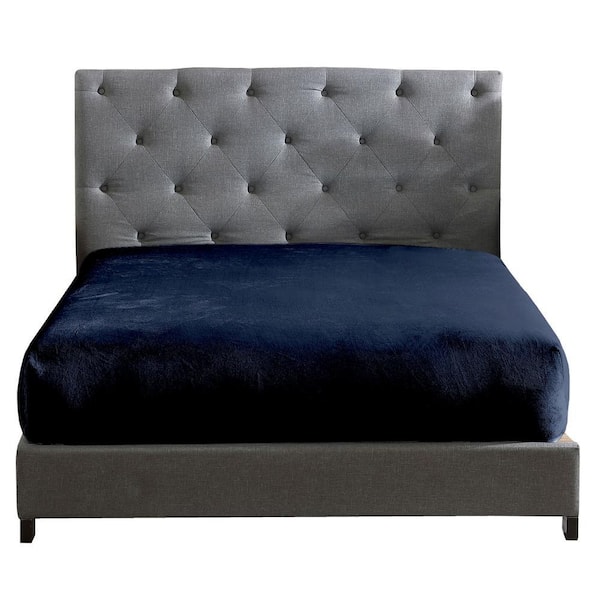Polyester Queen Size Premium Flannel Plush Easy Fit 1-Piece Fitted Sheet, Navy