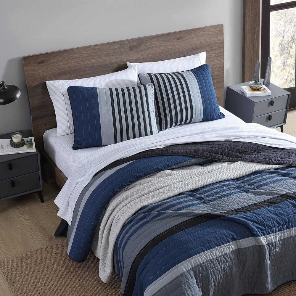 Full Grey Heather Cotton Reversible Quilt Set