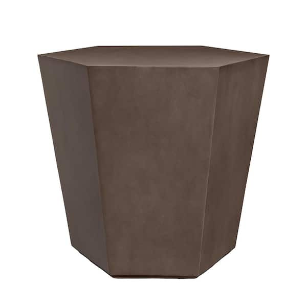 UPHA 24 in. Dark Brown Hexagon Magnesium Oxide Concrete Outdoor Patio Coffee Table, Side Table