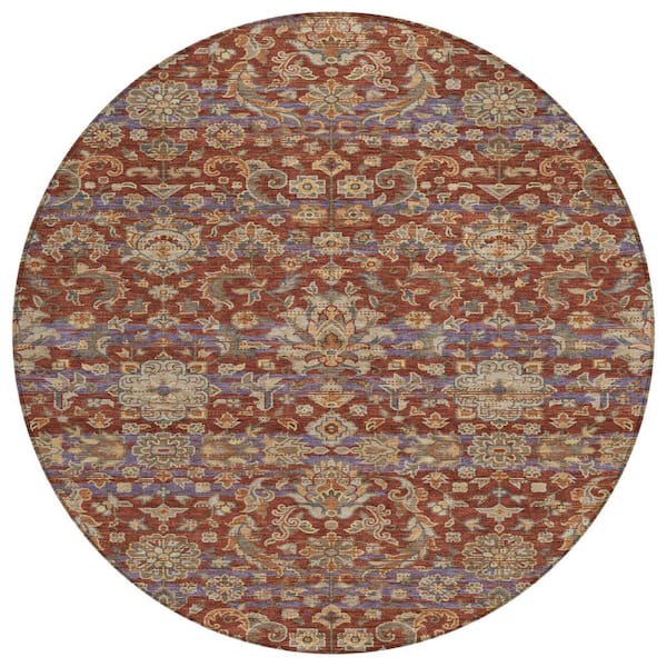 Chantille Machine Washable Indoor/Outdoor Abstract ACN2485 Burgundy 8 ft. x 8 ft. Round Rug