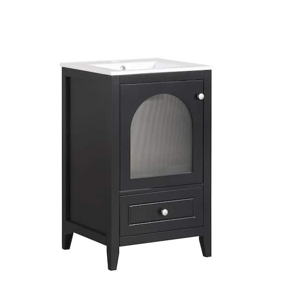 20 in. W x 18.3 in. D x 34 in. H Single Sink Freestanding Bath Vanity in Black with White Ceramic Top