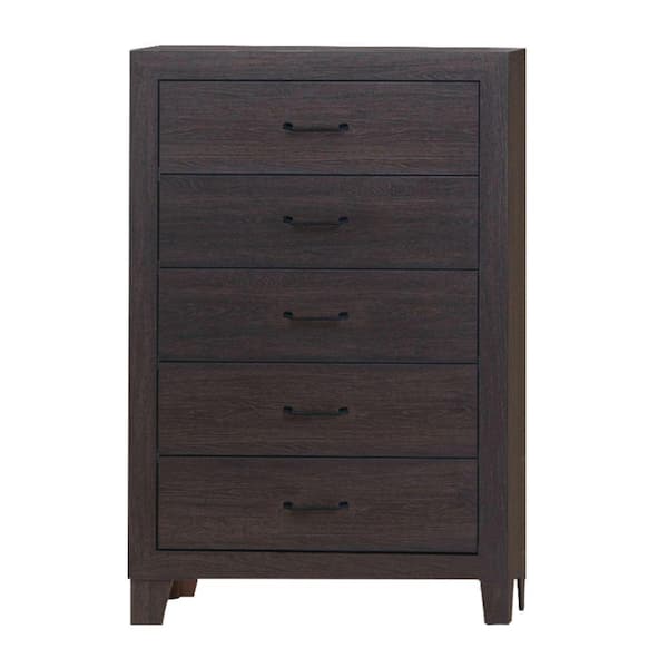 Benjara 16 in. Brown 5-Drawer Wooden Chest of Drawers