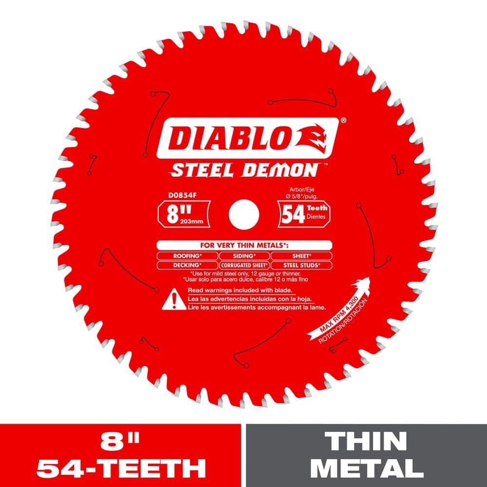 DIABLO 8in. x 54-Teeth Steel Demon Carbide Tipped Saw Blade for Thin Metal (D0854F)