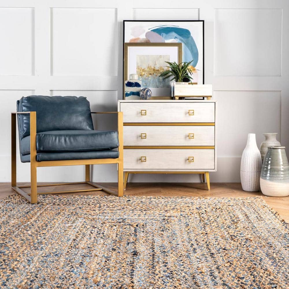 Handmade Blue and Jute Braided Round Area Rug