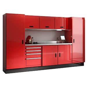 Select Series 75 in. H x 120 in. W x 22 in. D Aluminum Cabinet Set in Red with Stainless Steel Worktop (9-Piece)