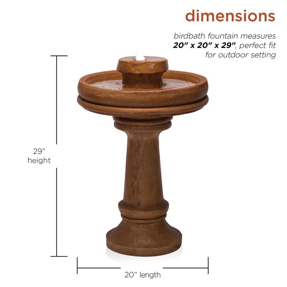 Classic Brown 20" Bird Bath Fountain with LED Light