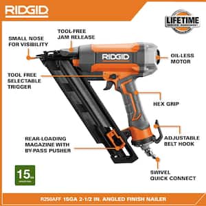 Pneumatic 15-Gauge 2-1/2 in. Angled Finish Nailer with CLEAN DRIVE Technology, Tool Bag, and Sample Nails