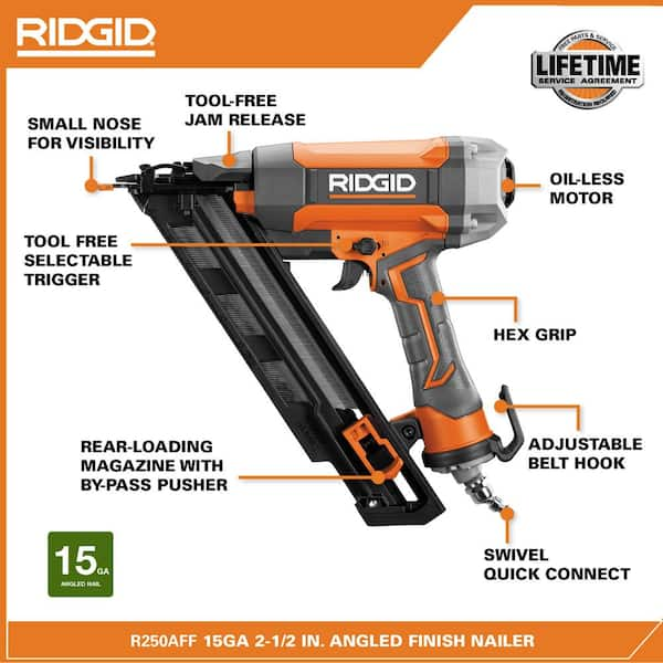 Pneumatic 15-Gauge 2-1/2 in. Angled Finish Nailer with CLEAN DRIVE Technology, and Tool Bag