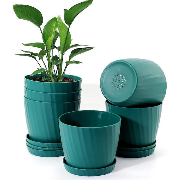 Garden 7 in. L x 6.1 in. W x 5.7 in. H Green Plastic Round Indoor/Outdoor Planter (6-Pack)