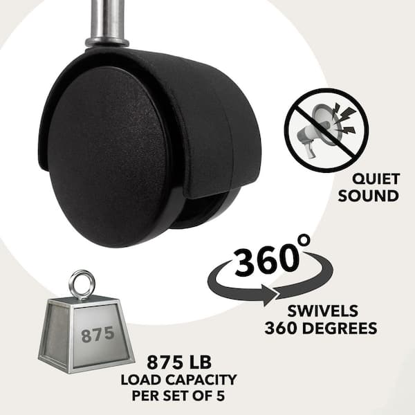 2 in. Black Plastic and Steel Twin Wheel Swivel Friction Grip Stem Office Chair Caster with 75 lb. Load Rating