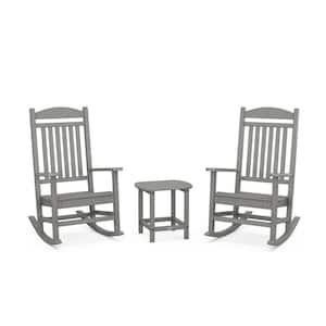 Grant Park Plastic 3-Piece Slate Grey Outdoor Rocking Chair Set