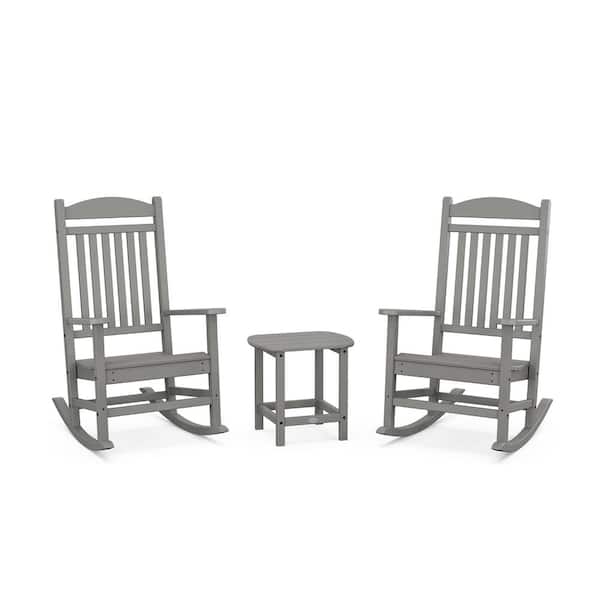 POLYWOOD Grant Park Plastic 3-Piece Slate Grey Outdoor Rocking Chair Set