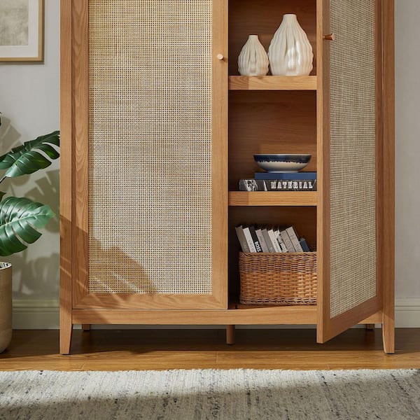 MODWAY Calista Natural Brown 79 in. Wide Rattan Arched Accent