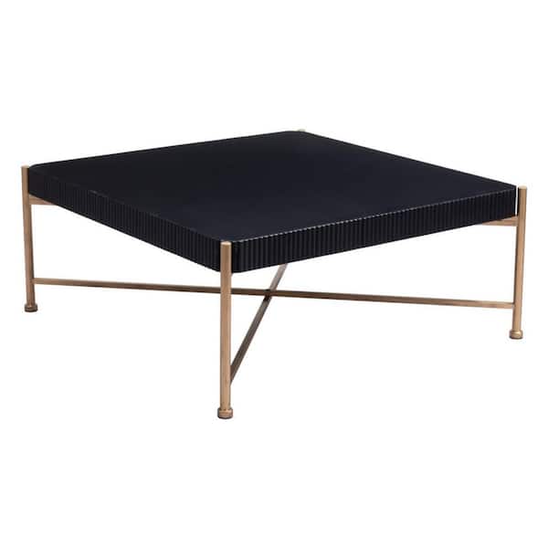 42.00 in. Black, Gold Square Solid Wood Coffee Table