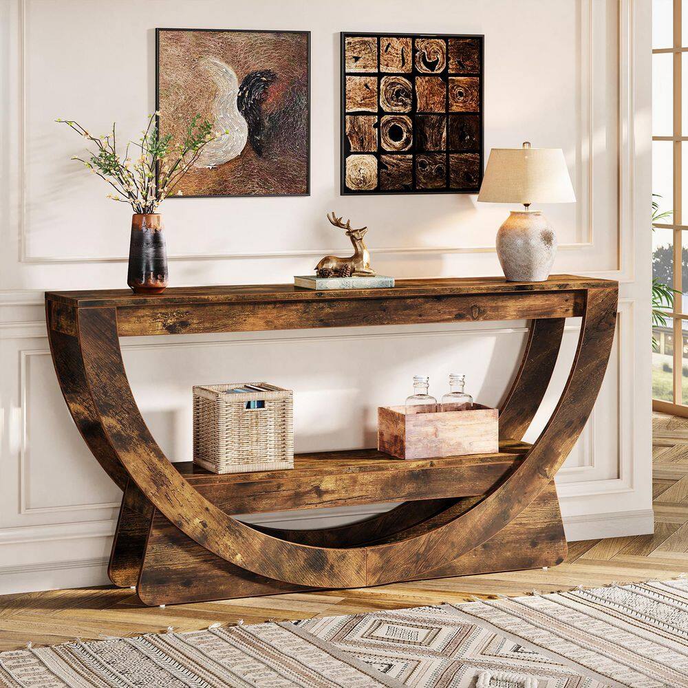 BYBLIGHT Turrella 63 in. Rectangle Brown Wood Farmhouse Behind Sofa ...