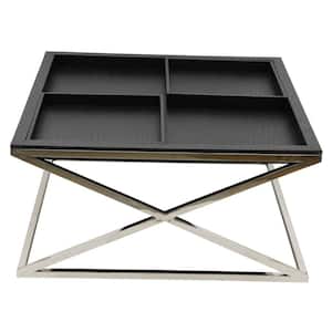 32 in. Black Medium Square Wood Coffee Table with Storage