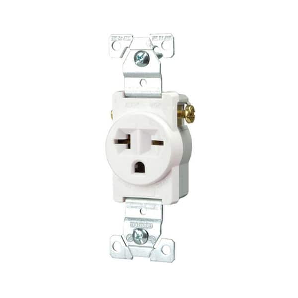 Eaton Commercial Grade 20 Amp Straight Blade Single Receptacle with Side Wiring, White