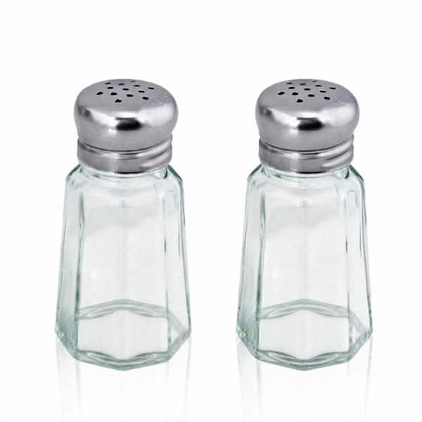 Clear Glass Stainless Steel Lid Salt and Pepper Shakers Set of 2 Lightweight Durable Paneled Kitchen Accessory