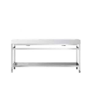 Ablitas 72 in. W x 20 in. D x 34 in. H Bath Vanity in Polished Chrome with White Composite Stone Top