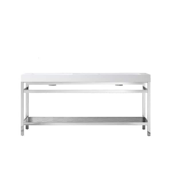 ROSWELL Ablitas 72 in. W x 20 in. D x 34 in. H Bath Vanity in Polished Chrome with White Composite Stone Top