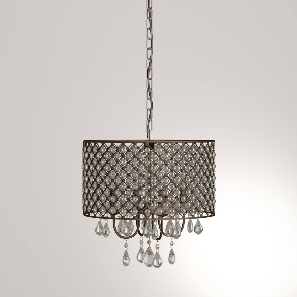 Alexia Antique Bronze Drum Chandelier with Crystal Accents