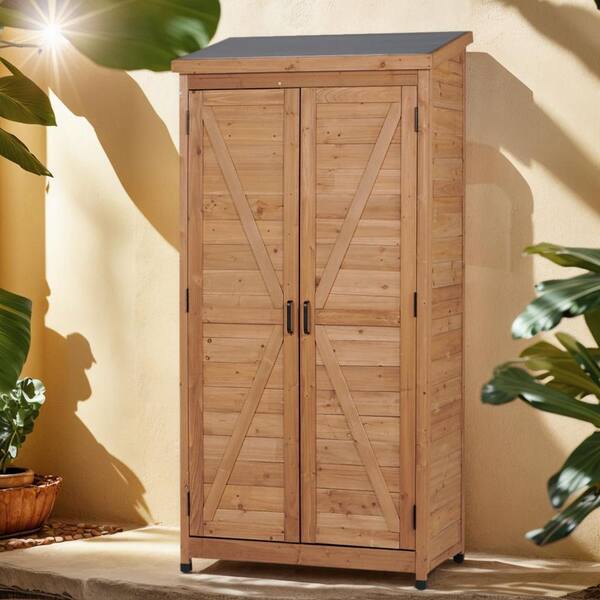 33.5 in. W x 18.5 in. D x 68 in. H Brown Wood Outdoor Storage