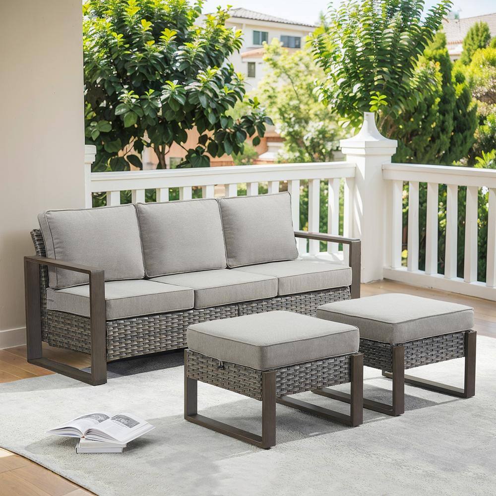 Allcot Gray 4-Piece Wicker Patio Couch Outdoor Sectional Sofa Set with Deep Seating and Gray Cushionswith Ottomans price history on PriceWatchPro