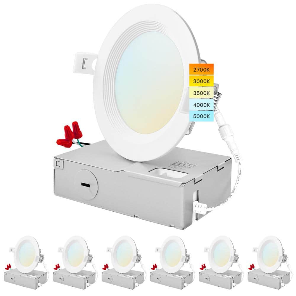 4 in. 10.5W 5 Color Selectable Canless Ultra Thin J-Box Remodel Integrated LED Recessed Light Kit Baffle 6 Pack price history on PriceWatchPro