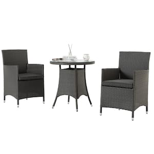 Gray 3-Piece Wicker Outdoor Dining Set with Dining Table and Gray Cushions for Patio Backyard Porch Garden Poolside