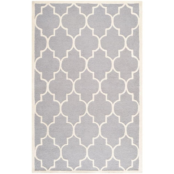 SAFAVIEH Cambridge Silver/Ivory 5 ft. x 8 ft. Border Geometric Trellis Area Rug