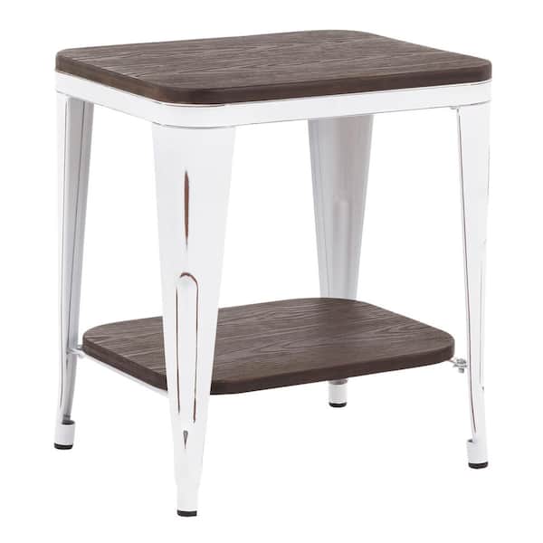 Lumisource Oregon Industrial Vintage White Metal and Espresso Wood End Table