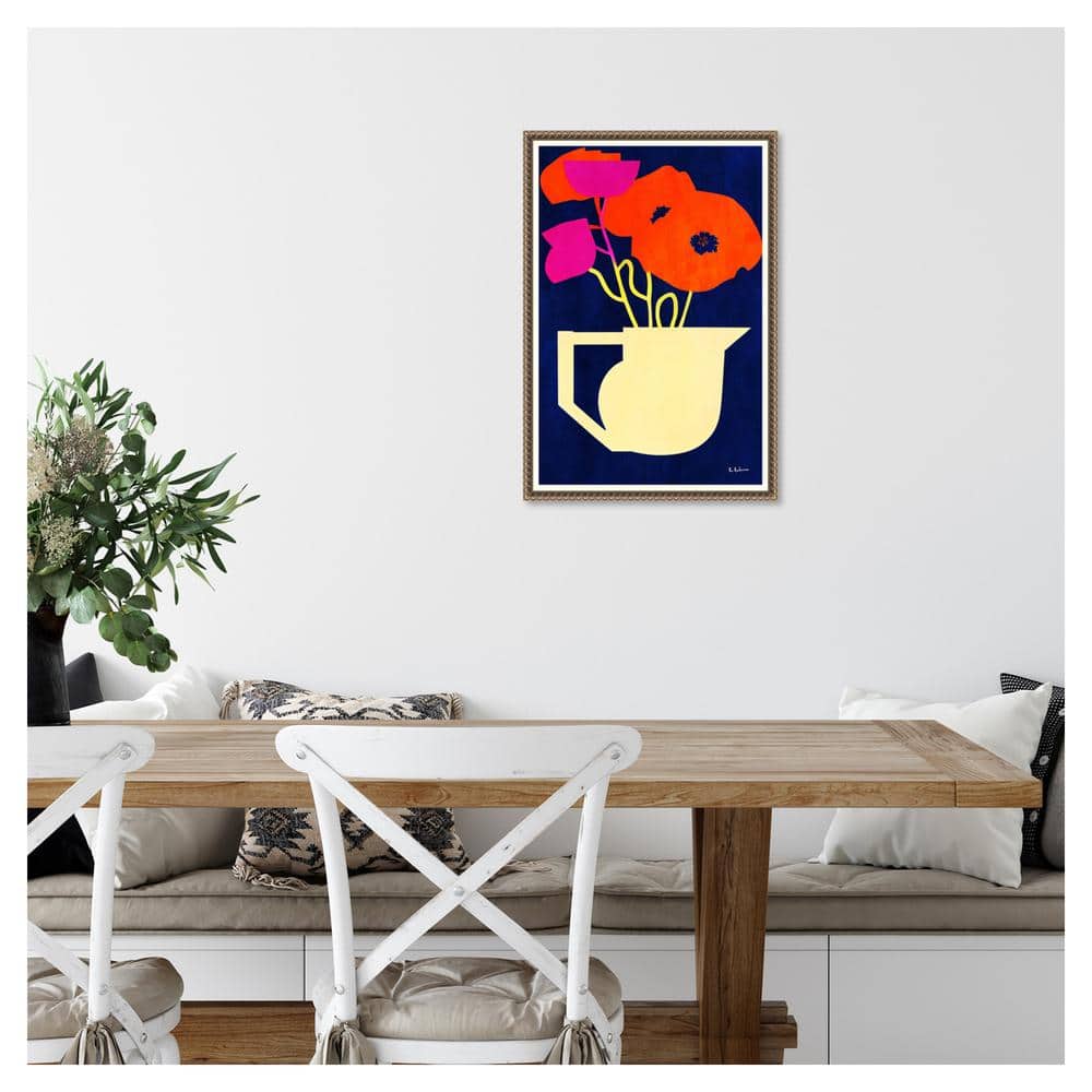 Bright and Sunny Poppies Abstract Canvas Print with Bronze Frame