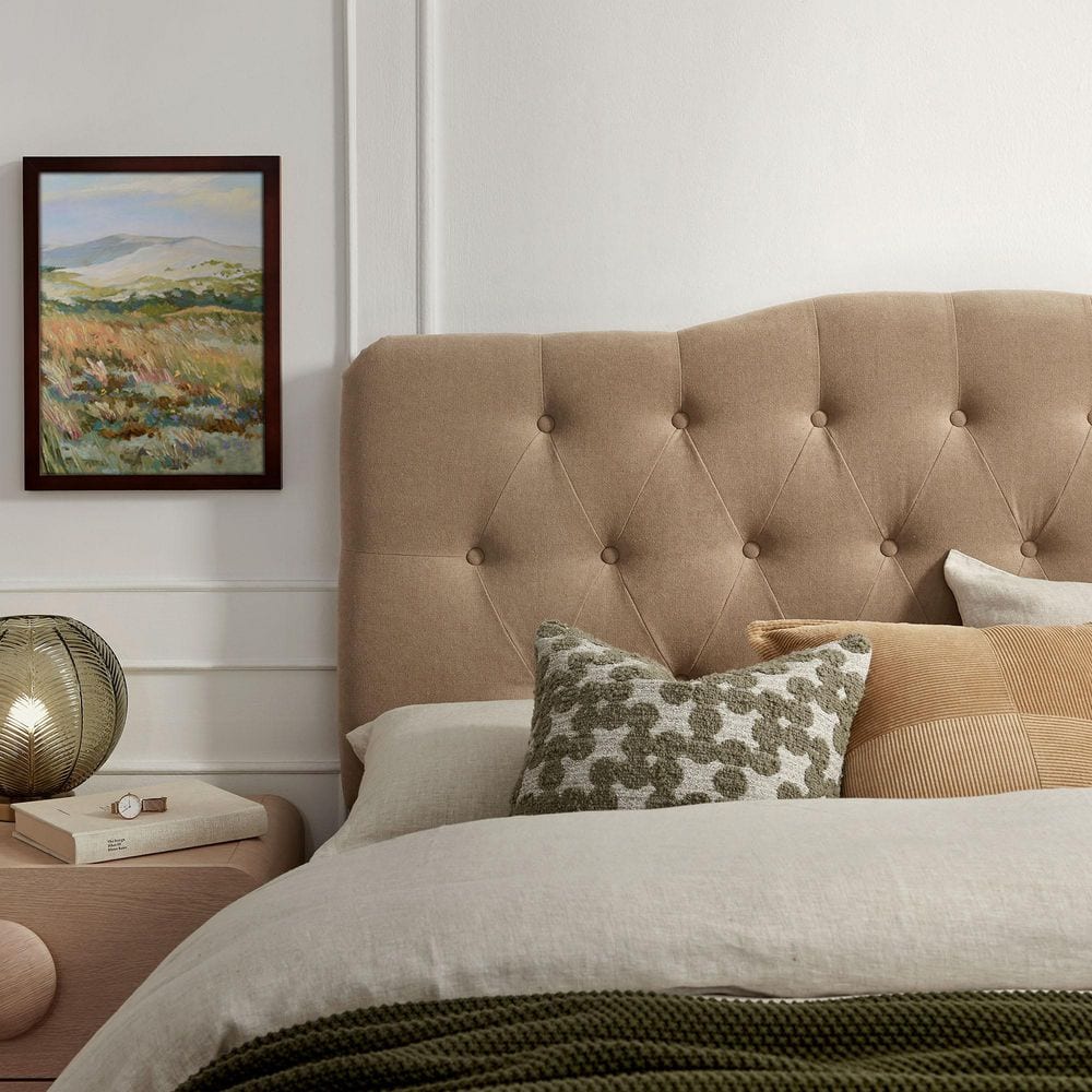 Annabel Premium Linen Blend Full Headboard in Almond Brown