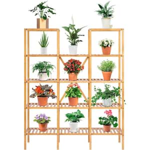Indoor 5-Tier 11 Cabinets Bamboo Plant Stand