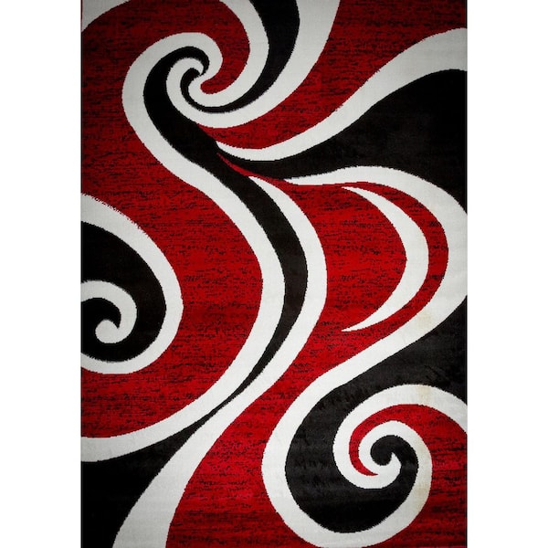 MSRUGS F Collection Blacksmith Swish Area Rug in Red and Black 2x5