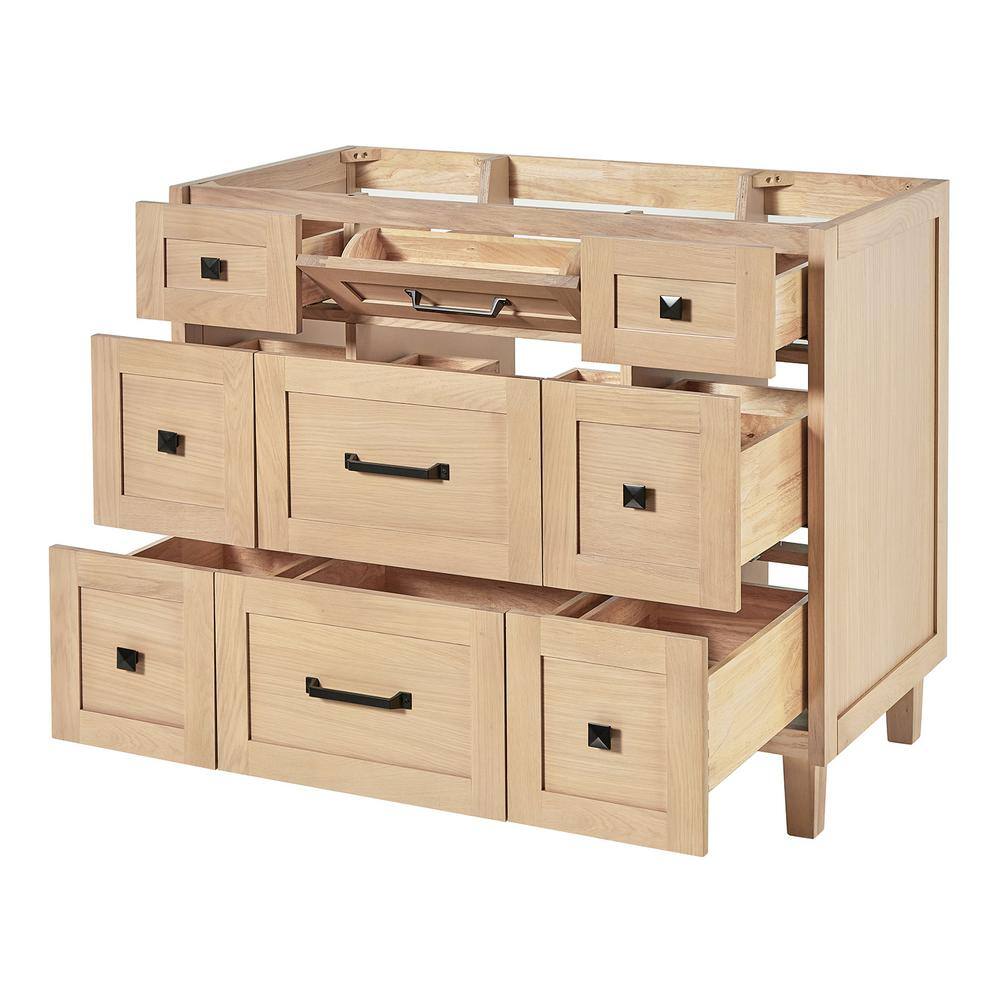 Monroe 42" Light Oak Freestanding Vanity Cabinet with Black Hardware