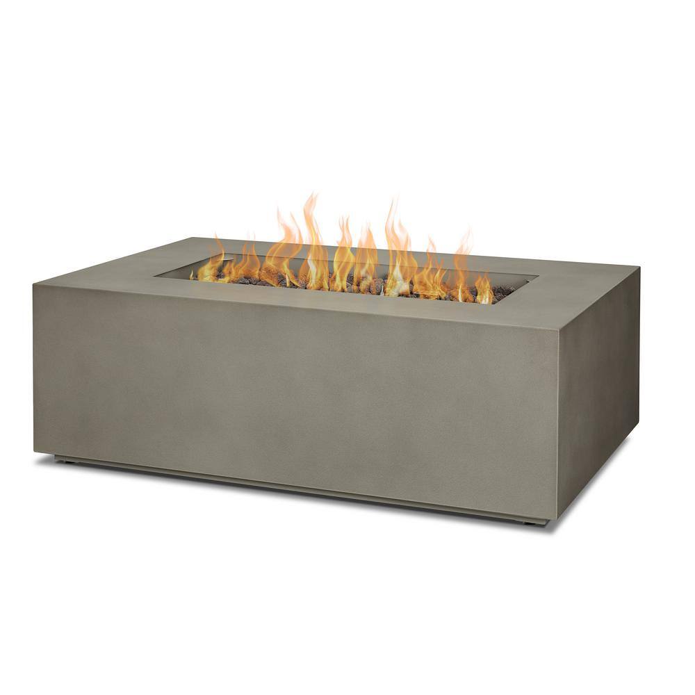 Mist Gray Rectangular Gas Fire Pit Table with Steel Frame