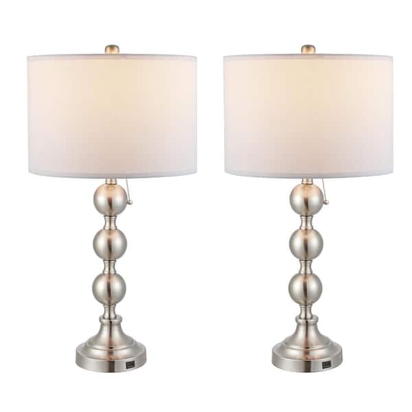 WINGBO 28 in. Nickel Elegant Table Lamps Set with USB (Set of 2)