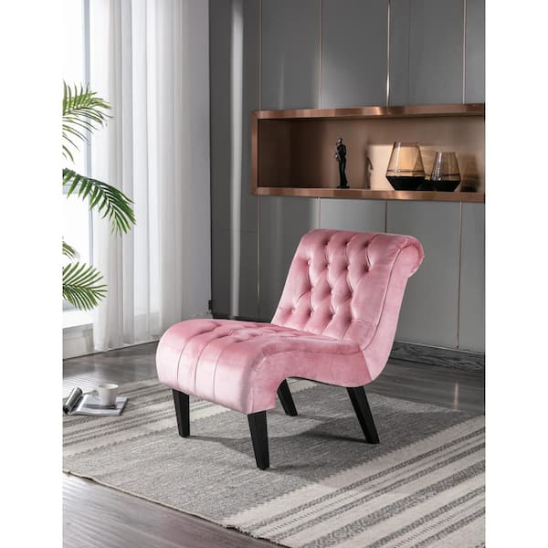 Modern Pink Accent Armless Chair, Upholstered Leisure Lounge Chair with Solid Wood Legs for Bedroom Living Room