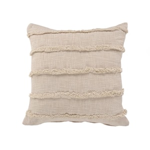Striped Birch Beige Over Tufted Solid 20 in. x 20 in. Indoor Throw Pillow