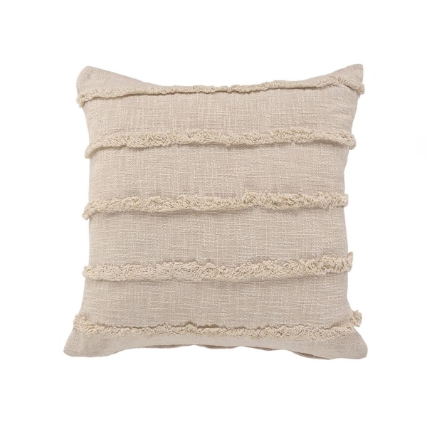 Unbranded Striped Birch Beige Over Tufted Solid 20 in. x 20 in. Indoor Throw Pillow