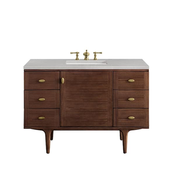 James Martin Vanities Amberly 48.0 in. W x 23.5 in. D x 34.7 in. H Bathroom Vanity in Mid-Century Walnut with Eternal Serena Quartz Top