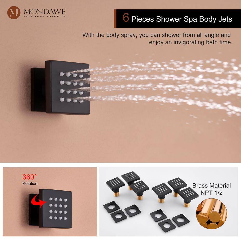 Matte Black 12-Inch Stainless Steel Multi-Head Wall Mounted Shower System
