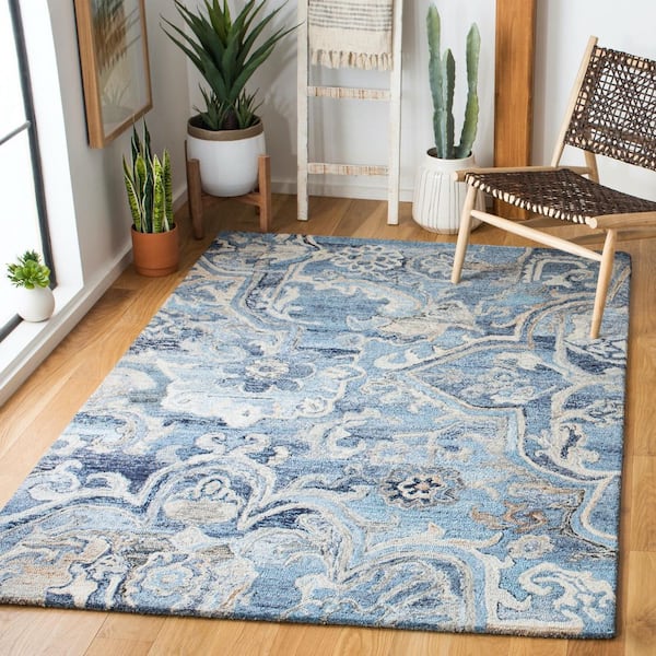 Marquee Blue/Gray 6 ft. x 6 ft. Abstract Floral Square Area Rug