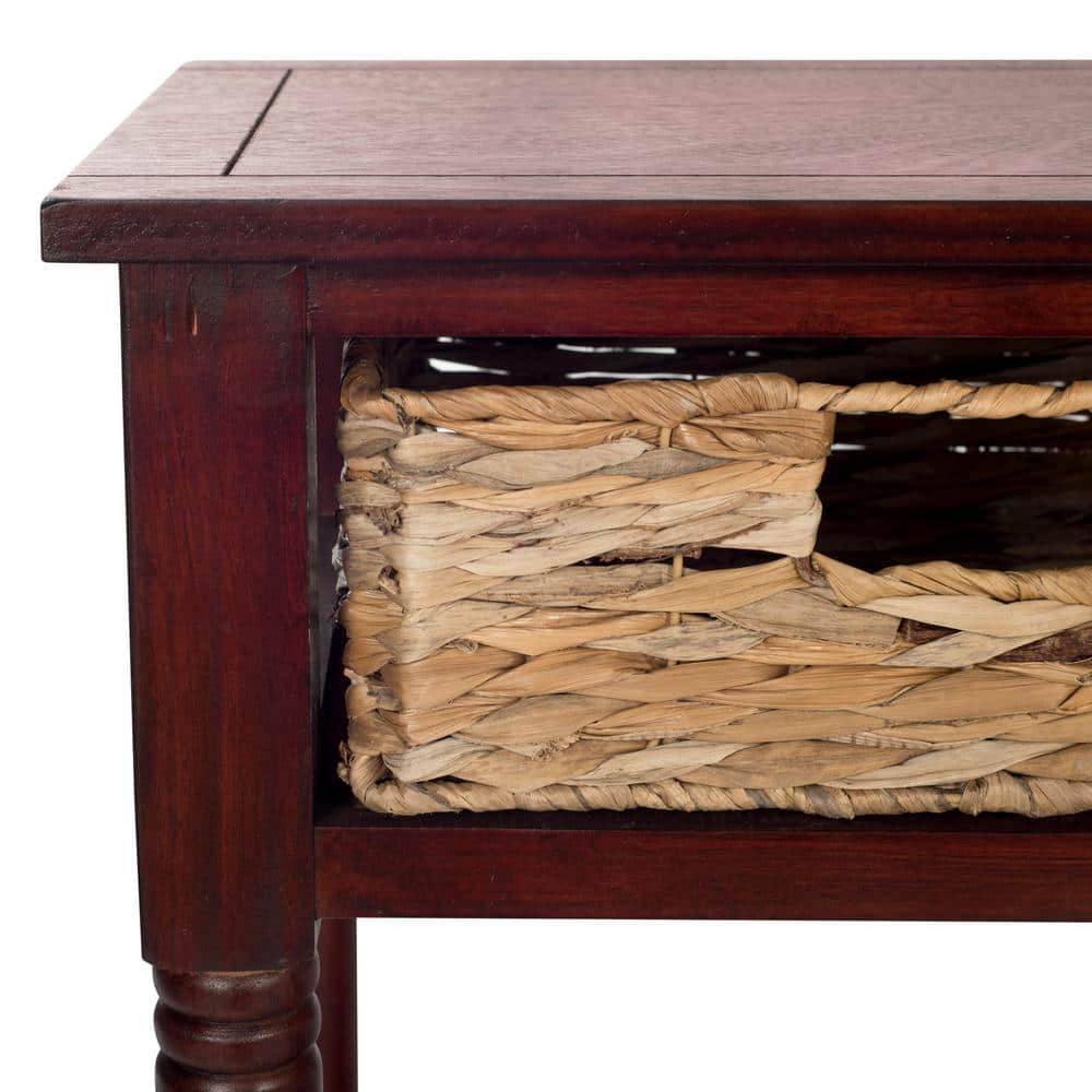 Christa Cherry Pine Console Table with Rattan Storage