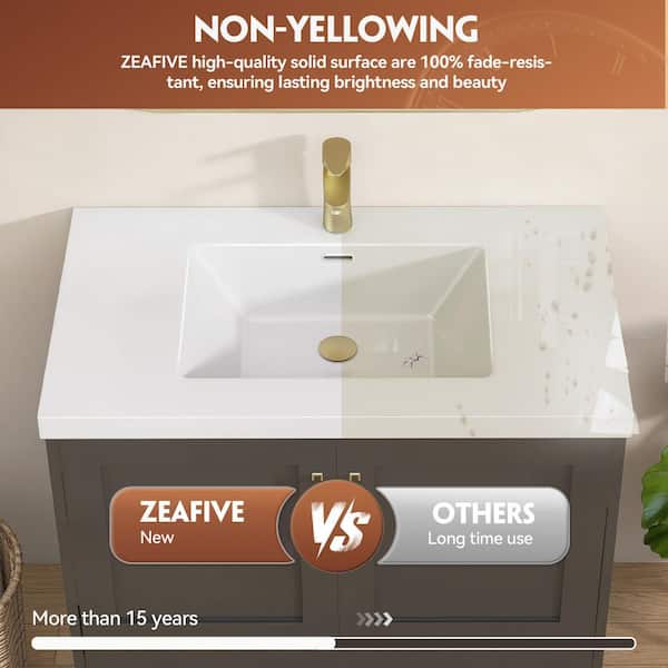 Zeafive 36 in. W x 22 in. D Solid Surface Vanity Top in Pure White